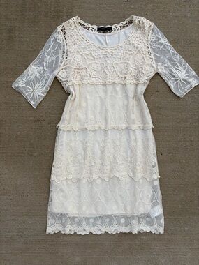 Chris McLaughlin Cream Lace Crochet Boho Dress Cottagecore Romantic Size 6